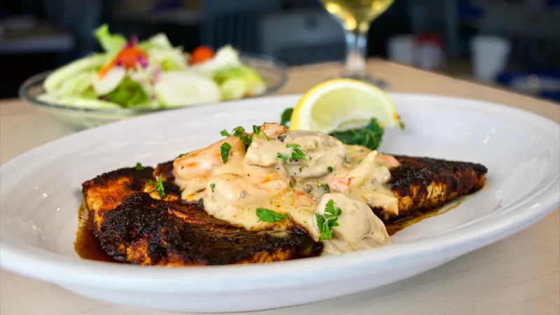 blacked fish with shrimp sauce