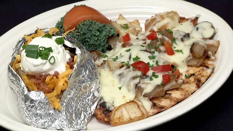 chicken dinner with baked potato